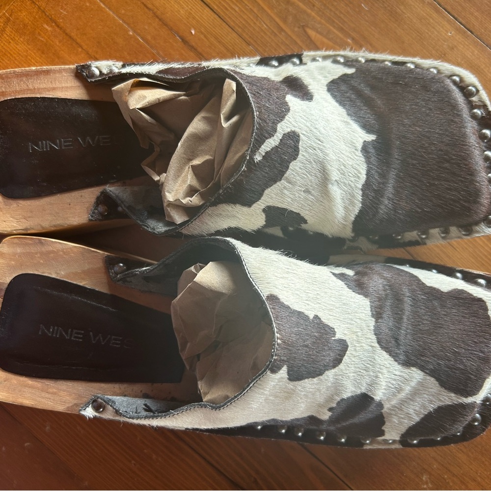 Nine West Cow Print Mules